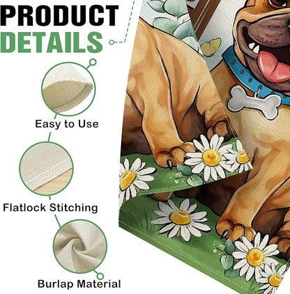Dyrenson Welcome French Bulldog Dog 28 x 40 House Flag Double Sided, Paw Print Garden Yard Decoration Pet Owner Lover Gift, Spring Summer Burlap Outdoor Decor Decorative Large Flag