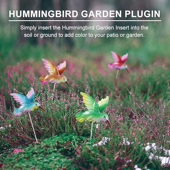 4 Pcs Hummingbird Garden Metal Stakes Set, 14 Inch Tall Hummingbird Garden Stakes Decor, Outdoor Garden Decor, Metal Bird Decorative Garden Stakes, for Lawn Pathway Patio Plant Pot Flower Bed (Bird)