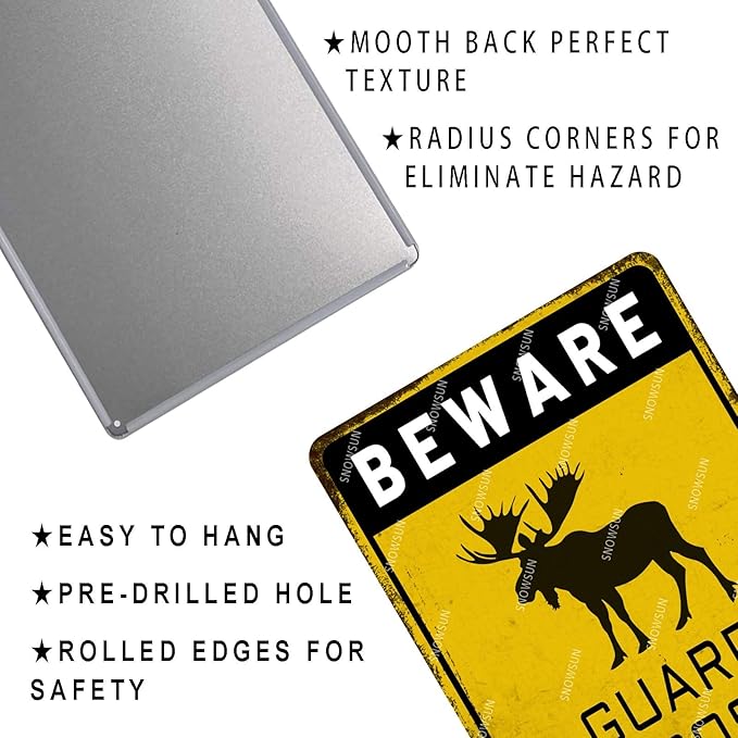 snowsun Beware Guard Moose on Duty Funny Metal Signs Vintage Tin Sign for Home Yard Farm Street Fence Wall Decoration 8×12 Inches