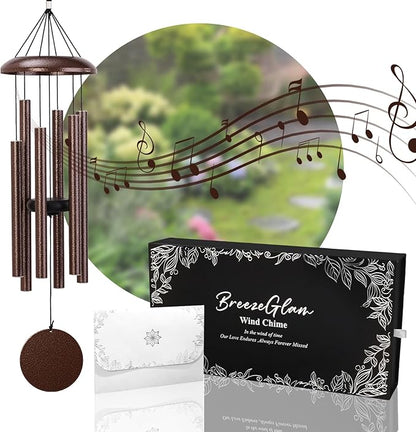 32" Deep Tone Wind Chimes for Outside, C Major Tuned Memorial Wind Chime with Gift Envelope & Box, Aluminum Garden Wind Chime for Patio Porch Decor, Classic Round, Bronze