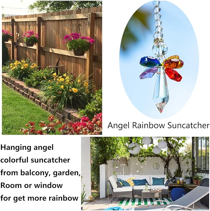 Rainbow Guardian Angel Crystal Suncatcher for Home/Car Decoration & Porch Decor & Hangings Crystal Glass Ornament for Christmas Tree Christmas Ornaments for Tree Gift for Mom Women (Rainbow)