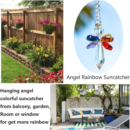 Rainbow Guardian Angel Crystal Suncatcher for Home/Car Decoration & Porch Decor & Hangings Crystal Glass Ornament for Christmas Tree Christmas Ornaments for Tree Gift for Mom Women (Rainbow)