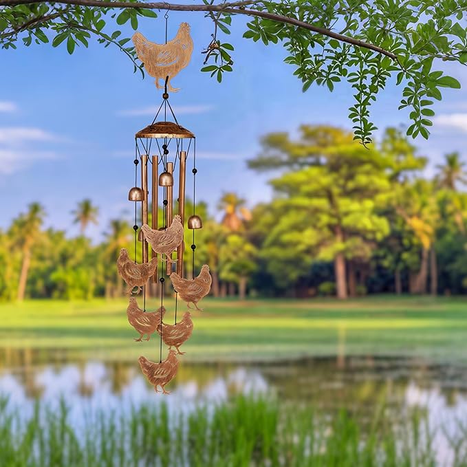 GDNSFIT Chicken Wind Chimes for Outside, Metal Windchimes Outdoors, Chicken Gifts for Women/Men, Memorial/Birthday Gifts, Garden Decor for Outside, Patio or Yard, Durable Chimes for Outdoors
