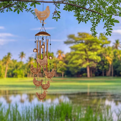 GDNSFIT Chicken Wind Chimes for Outside, Metal Windchimes Outdoors, Chicken Gifts for Women/Men, Memorial/Birthday Gifts, Garden Decor for Outside, Patio or Yard, Durable Chimes for Outdoors