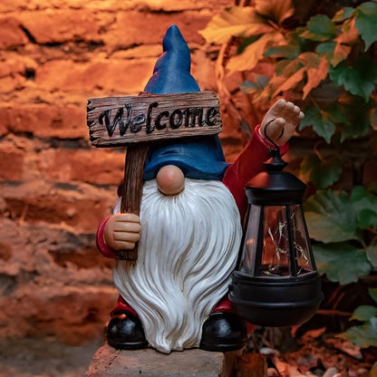 Garden Gnome Outdoor Decoration Solar Gnomes Statue with Lantern LED Lights,Terrace Courtyard Lawn Patio Porch Spring Decoration Easter Christmas Housewarming Gifts for Mom Women, Gnome Blue