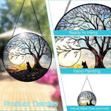 Black Cat Suncatcher Stained Glass Window Hanging - 8” Handmade Cat Suncatchers for Windows Hanging - Cat On a Tree Sun Catchers Wall Decor Glass Panel - Mothers Day Birthday Gifts for Mom Grandma