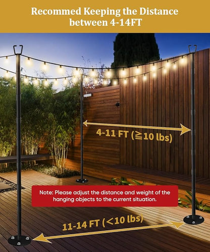 2 Pack 10FT String Light Poles for Outdoor Decor, Sturdy Light Pole with Hard Ground Base, Adjustable Metal Light Posts for Outside Patio, Backyard, Deck, Garden, Party, Wedding
