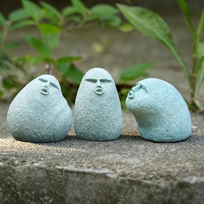Cute Stone Primitive Man Figurine: Funny Stoneman Statue for Outdoor Decor, Carving Face Garden Home Decoration Fish Tank Ornament - Set of 3
