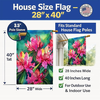 Caroline's Treasures West Virginia Rhododendrons in Watercolor House Flag Large Porch Sleeve Pole Decorative Outside Yard Banner Artwork Wall Hanging, Polyester, House Size, Multicolor