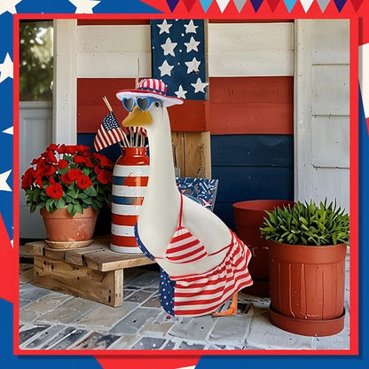 Patriotic Porch Goose Outfits for 23 Inch Lawn Statue, 4th of July Hawaiian Bikini Costume for Plastic/Cement Statue, Summer Sculpture Clothes for Garden Patio USA 250th Anniversary Decoration