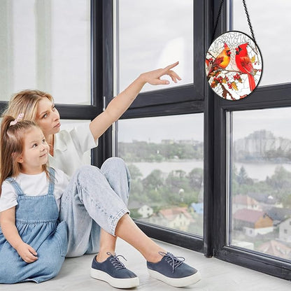 6 Inch Stain Glass Window Hanging, Window Suncatcher with Metal Chain, Cardinal Suncatcher Stained Glass for Bird Lovers Women, Garden, Home, Housewarming Gifts