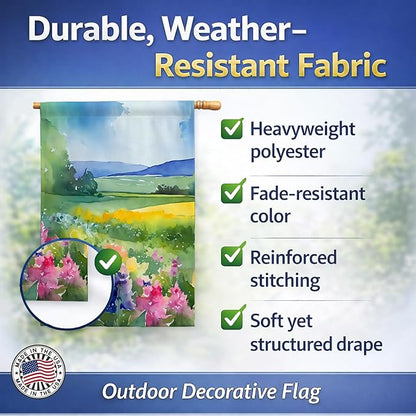 Caroline's Treasures Massachusetts Mayflowers in Watercolor House Flag Large Porch Sleeve Pole Decorative Outside Yard Banner Artwork Wall Hanging, Polyester, House Size, Multicolor
