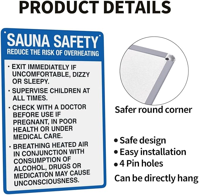 Warning Sign Retro Aluminum Sign Metal Tin Sign, Sauna Safety Sign, Pool Sign Spa Rules Signs, Vintage Style Funny Pool Signs Wall Decor Art 8 X 12 Inches