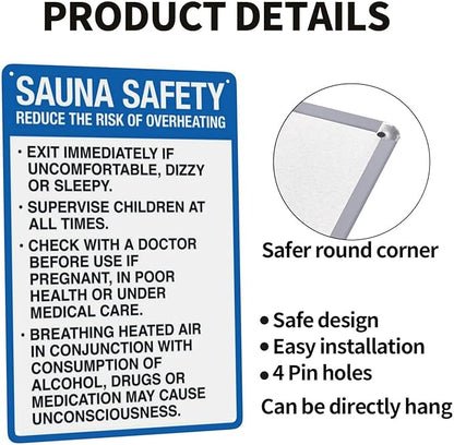 Warning Sign Retro Aluminum Sign Metal Tin Sign, Sauna Safety Sign, Pool Sign Spa Rules Signs, Vintage Style Funny Pool Signs Wall Decor Art 8 X 12 Inches