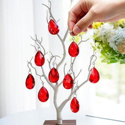 H&D HYALINE & DORA 10pcs Bauhinia Crystal Suncatcher Prisms Chandelier Beads Replacement 38mm Hanging Crystals Ornament Pendant for Window Wedding Party Decor,Red