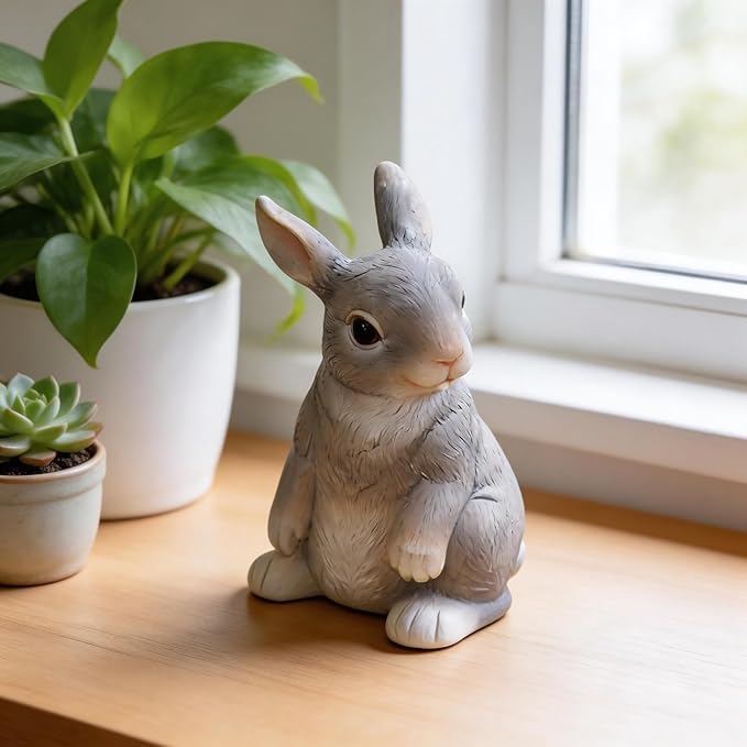 Rabbit Statue Outdoor Decor,4.9''(H) Cute Bunny Garden Sculptures for Yard Lawn,Resin Animal Figurines Home Porch Patio Table Art Decorations