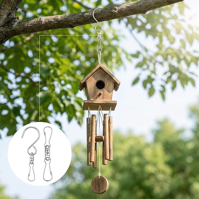 Wind Spinner Swivel Hooks, 20 Pieces Stainless Steel Swivel Hooks for Wind Spinners 360 Degree Rotating Windsock Clips Hanger Swivels Clips for Winds Chimes Bird Feeder Crystal Twisters Party Supply