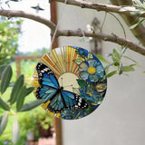 Butterfly Flower Suncatcher, Blue Flower Window Wall Art, Acrylic Sun Catcher for Window Door Hanging, Home Garden Decors, Mother's Day Christmas Festival Gift for Women Mom Grandma