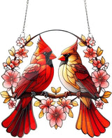 Acrylic Window Hanging Cardinal Suncatcher Decor,Red Bird Suncatcher Panel Outdoor Wall Art Stained Panel Hangings Gift for Home Garden Ornament for Birds Lover