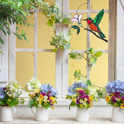 Handmade Stained Glass Hummingbird on Branch Colorful Glass Bird Suncatcher for Indoor Window Decor Unique Hummingbird Gift for Women,Mom,Grandma