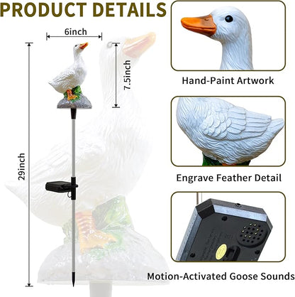 Solar Porch Goose Statue Garden Decor, 29 inch with Motion-Activated Sound Outdoor Decorative Garden Stake Lighting for Lawn Patio Yard Balcony - Unique Goose Gift for Garden Lovers