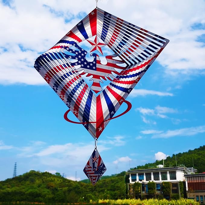 DJUAN 4th of July Decorations,13.5in Stainless Steel Eagle Flag Patriotic Wind Spinner Fourth of July Decor Outdoor,Garden Patriotic Decor Independence Day Decorations Wind Spinners for Yard,Garden