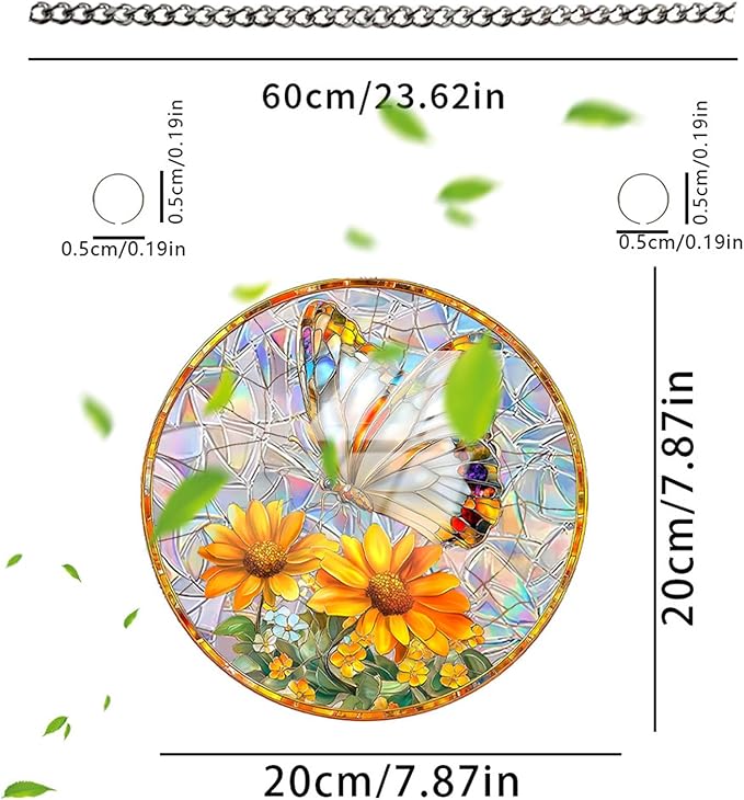 Banax Stained Glass Window Hanging Sunrise Suncatcher, 8 Inch Round Sunflower Glass Sun Catcher for Window Wall Art for Home, Patio, Porch, Outdoor Garden Décor Gift