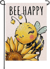 Artofy Spring Summer Bumble Bee Sunflower Small Decorative Garden Flag, Bee Happy Flower Floral Yard Lawn Outside Decor, Honeybee Seasonal Burlap Outdoor Home Decoration Double Sided 12 x 18