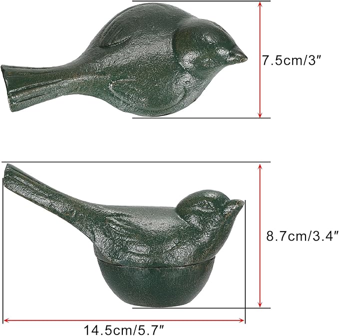 JUXYES Bird Cast Iron Key Hider Outside Spare Door Key Box Outdoor Small Garden Statues Ornament, Bird Indoor Decoration Jewelry Trinkets Box for Key, Ear Studs, Ring, Paper Clip