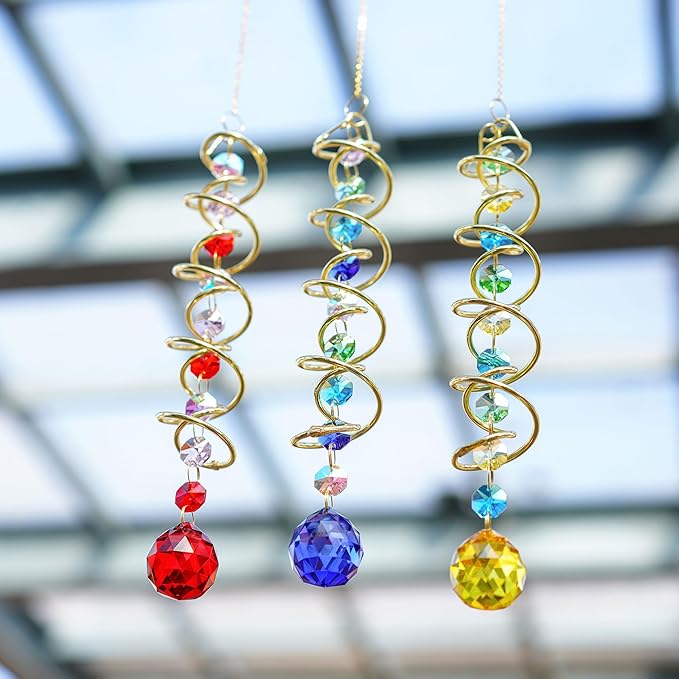 H&D HYALINE & DORA Gazing Ball Spiral Tail Crystal Suncatcher, Rainbow Maker Crystal Beads Decor Sun Catcher Hang with Hook for Window Indoor Outdoor
