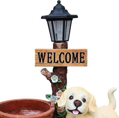 Solar Light Animal Outdoor Statue Planter with Welcome Sign, Resin Garden Sculpture Flower Pot for Patio Lawn Porch Yard Courtyard Decor, Weather-Resistant Decorative Figurine Accent (G)