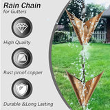 Wrought Iron Rain Chain Set with Adapter 8Ft Outdoor Garden Rain Chain Set Rain Gutter System with Brown Rain Chain Includes 12 V-Shaped Drip Cups and Bell Decorative Hooks