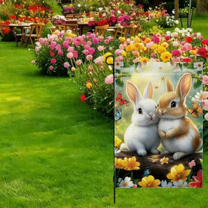Spring Summer Flowers Butterfly Bunny Garden Flags for Outside 12x18 Double Sided, Small Burlap Seasonal Farmhouse Yard Flag Spring Decorations Outdoor Decor for Lawn Porch Patio Walkway