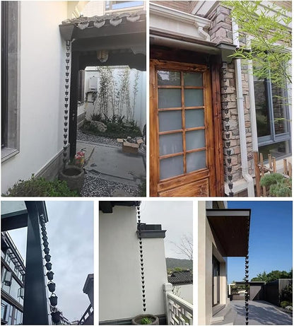 Decorative Rain Chains Waterfall, Black Copper Rain Chains for Gutters, Home Rain Decorative Rain Catcher Chain 100/200/300cm Long, Outdoor Water Feature Eaves Drainage Cups (3m/9.2ft)