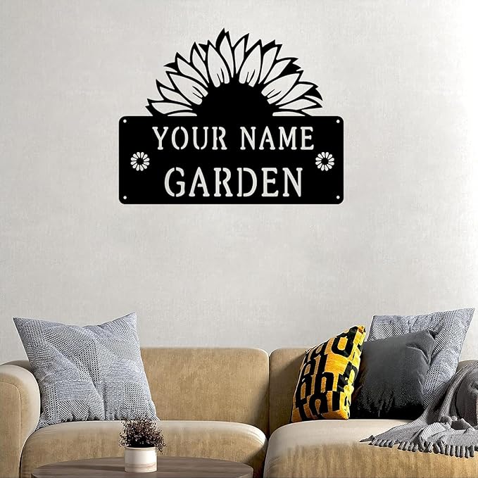 CFC0121323 Sunflower Metal Signs, Flowers Garden Plaque for Mom Grandma,Custom name Metal Garden Signs Outdoor Decor,Rustic Decorations for She Shed, Potting Shed, Housewarming Gifts