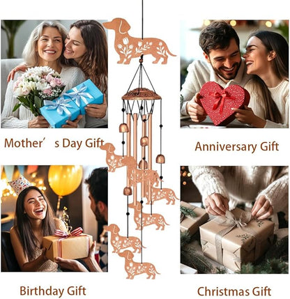 Wind Chimes for Outside, Melodious Melodic Tones Dachshund Style Windchimes Suitable for Outdoor Garden Patio Porch Decor, Unique 33“ Metal Memorial Wind Chimes Friendship Gifts for Women