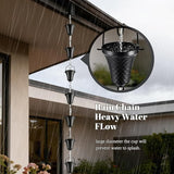 Rain Chains for Gutters Outside Black Powder Coated Downspouts Rain Catcher Diverter Metal Outdoor Decorative, 8.5 FT