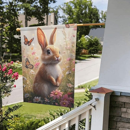 Bunny and Colorful Flowers Garden Flags 12×18 Inch Spring Summer Double Sided Decorative Yard Banner Seasonal Flag for Outdoor Outside Decor