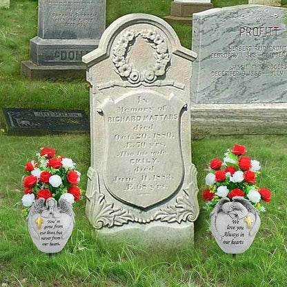 Cemetery Flowers for Grave Angel and Cross Cemetery Cemetery Memorial Vase, Cemetery Flower Grave,2-Piece Angel Cemetery vase with Iron Spikes,Garden Decoration Memorial Gift for Lost Love (1white)