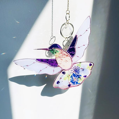 Purple Acrylic Hummingbird Flowers Garden Suncatcher Window Hanging Crystal Prism Rainbow Maker Sun Catcher Ornaments Birthday Christmas Thanksgiving Gifts for Mom Grandma Sister Bird Lovers