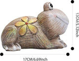 Artpaul Frog Statue for Garden Decor - Smiling Frog Sculpture with Yellow Flower Accents, Handcrafted Outdoor Cute Frog Gift & Lawn Decor