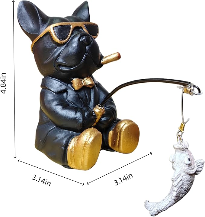 Outdoor Bulldog Resin Statue, Bulldog Garden Decoration for The Courtyard, Gift for Dog Lovers and Fishing Enthusiasts, Unique Garden Statue, Tabletop Animal Miniature Statue
