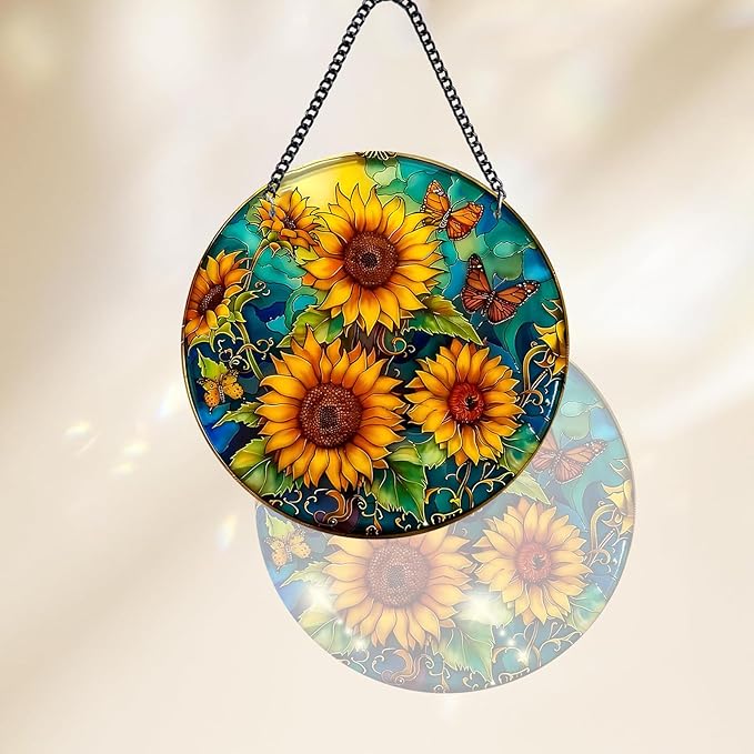 Plexiglas Sunflower Suncatcher Window Hanging - Sun Catchers for Windows Hanging - Hand Painted Suncatcher Garden Ornaments Christmas Mother's Day, Valentine's Day Ornaments