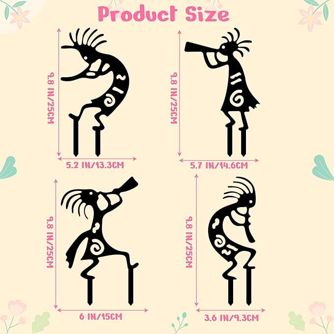 CUweipeng Black Garden Stakes Metal - 4Pcs Black Metal Dancing Dwarf Art Yard Sign Decorative Garden Stakes Dwarves Elf Outdoor Lawn Decoration Pathway Flower Bed Backyard Women Mother's Birthday Gift