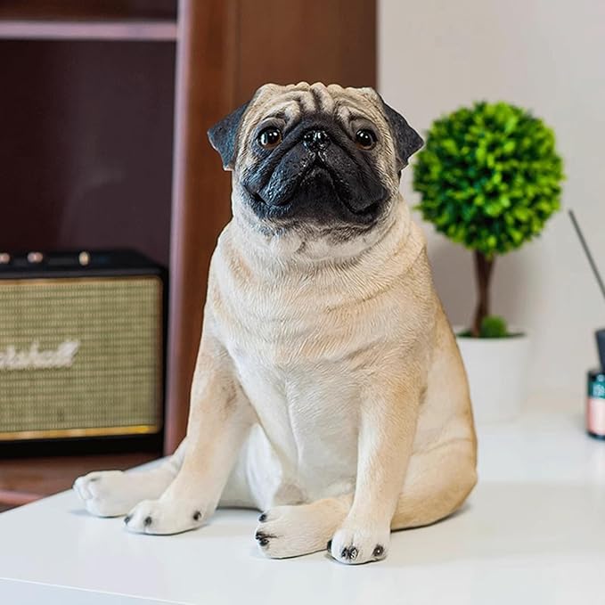 Garden Statues Realistic Lifelike Adorable Sitting Pug Dog Statue 8"/13" Tall Pet Pal Pugs Puppy Pup Dog Breed Collectible Resin Decor Figurine Yard Ornaments Decor