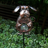 KAIXOXIN Garden Solar Lights Metal Dog Crackle Glass Globe Stake Light,Waterproof Warm White LED Solar Path Lights (Dog-Bronze)
