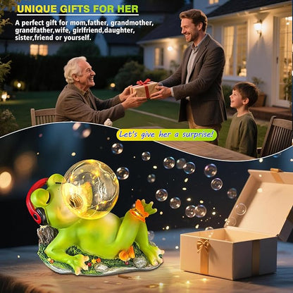 Solar Garden Outdoor Statues Frog, Lawn Decor Frogs Statue for Patio, Balcony, Yard Ornament - Unique Home Decor Gifts (Frog)
