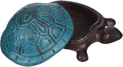 Hemoton Cast Iron Turtle Key Holder Outdoor Garden Statue Safe Storage Box Hidden Key Hider Decorative Tortoise Ornament in Sea Blue for Home and Patio