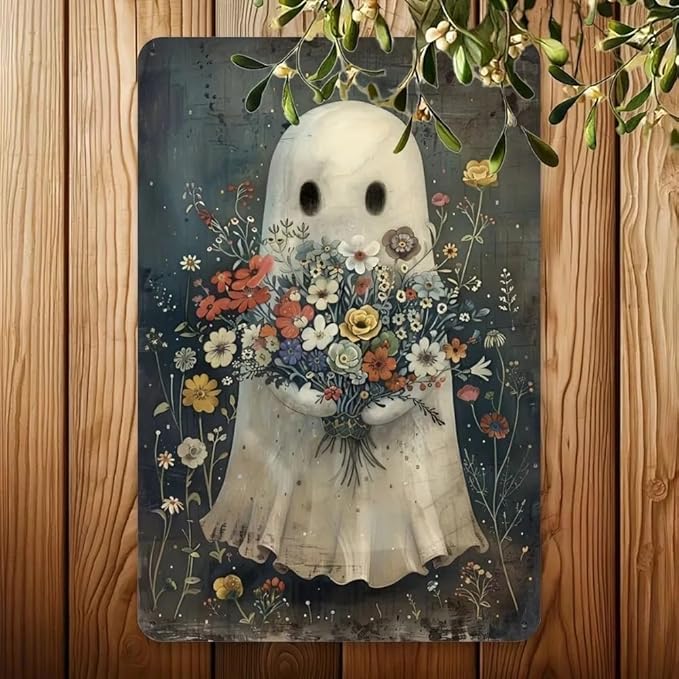 Metal Retro Little Devil Holding Flowers Wall Art, Creativity Art Decorations, Garden Sign Outside Decor，Wall Sculpture， Hanging Sculpture for Living Room Dining Room Bedroom Yard Outdoor Decor