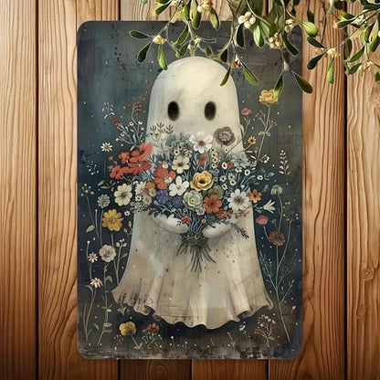 Metal Retro Little Devil Holding Flowers Wall Art, Creativity Art Decorations, Garden Sign Outside Decor，Wall Sculpture， Hanging Sculpture for Living Room Dining Room Bedroom Yard Outdoor Decor